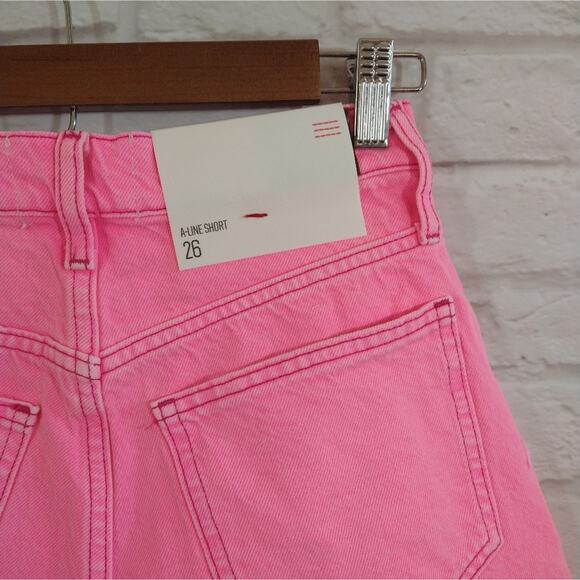 F Urban Outfitters UO BDG Neon Pink Distressed Chewed A Line Denim Shorts NWT 26 - Picture 5 of 7